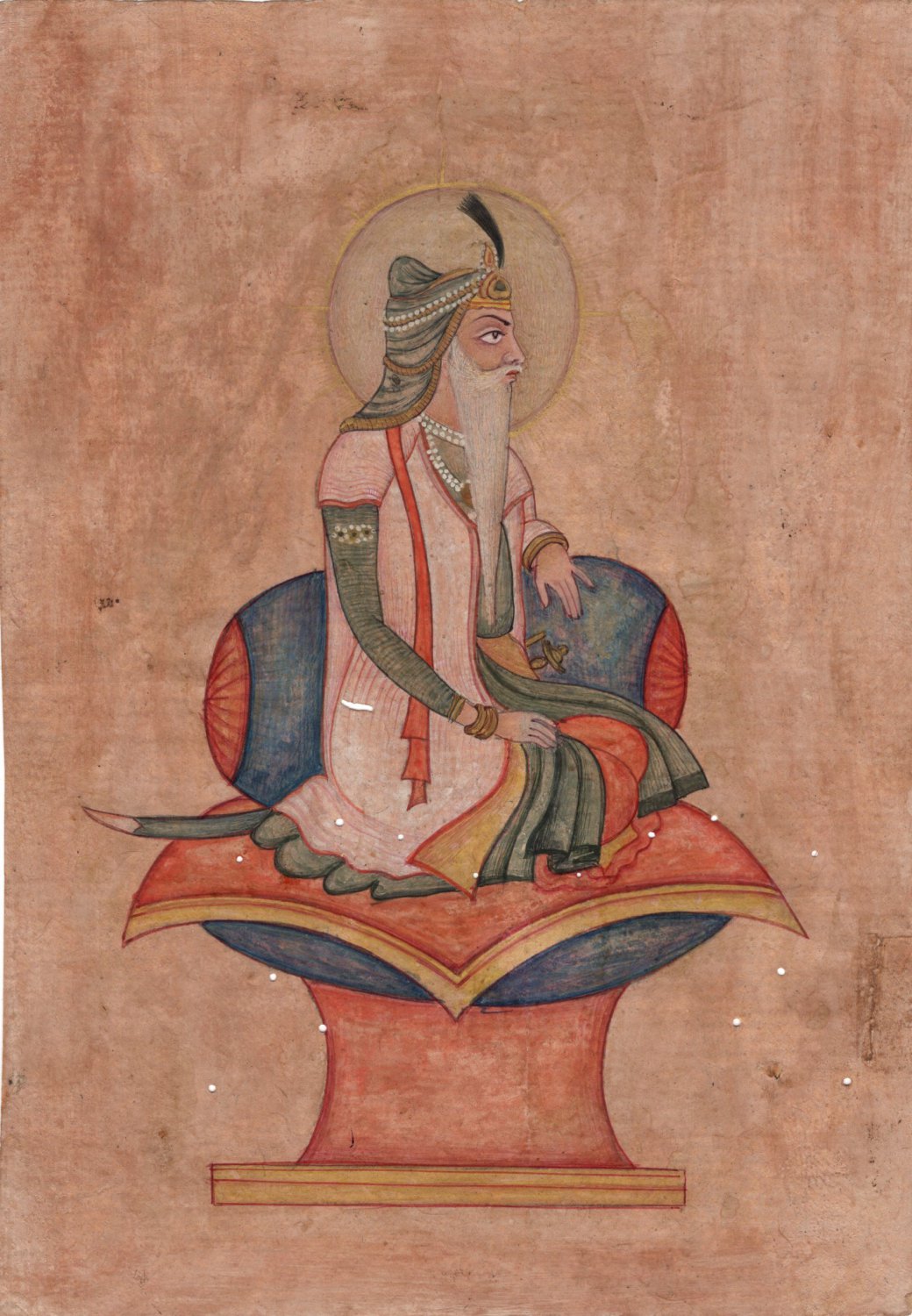 A detailed example of Miniature Paintings in Lahore showcasing a regal figure seated on a throne, reflecting Mughal-era artistry and traditional craftsmanship.